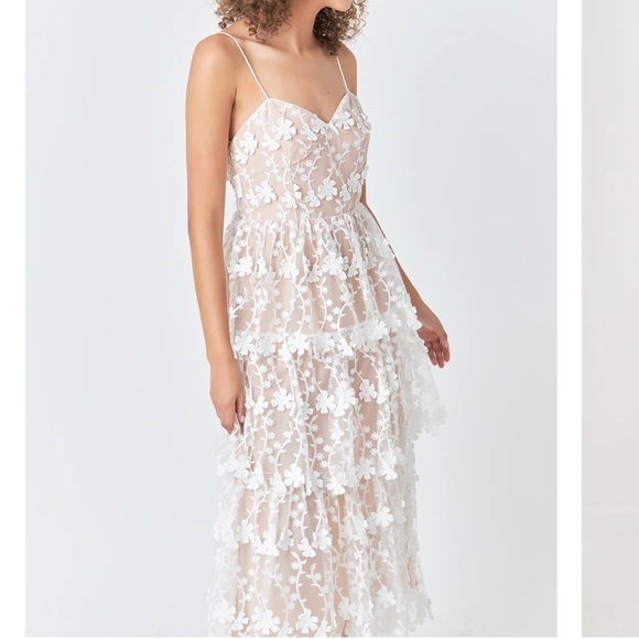 Endless Rose Crochet Layered Midi Dress White Sweetheart neckline Lined Sz S - Picture 15 of 16